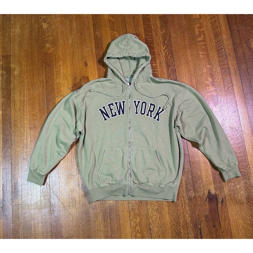 John Galt Hoodie Womens One Size Green New York Full Zip Fleece Sweatshirt